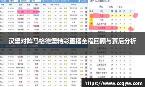 汉堡对阵马格德堡精彩直播全程回顾与赛后分析